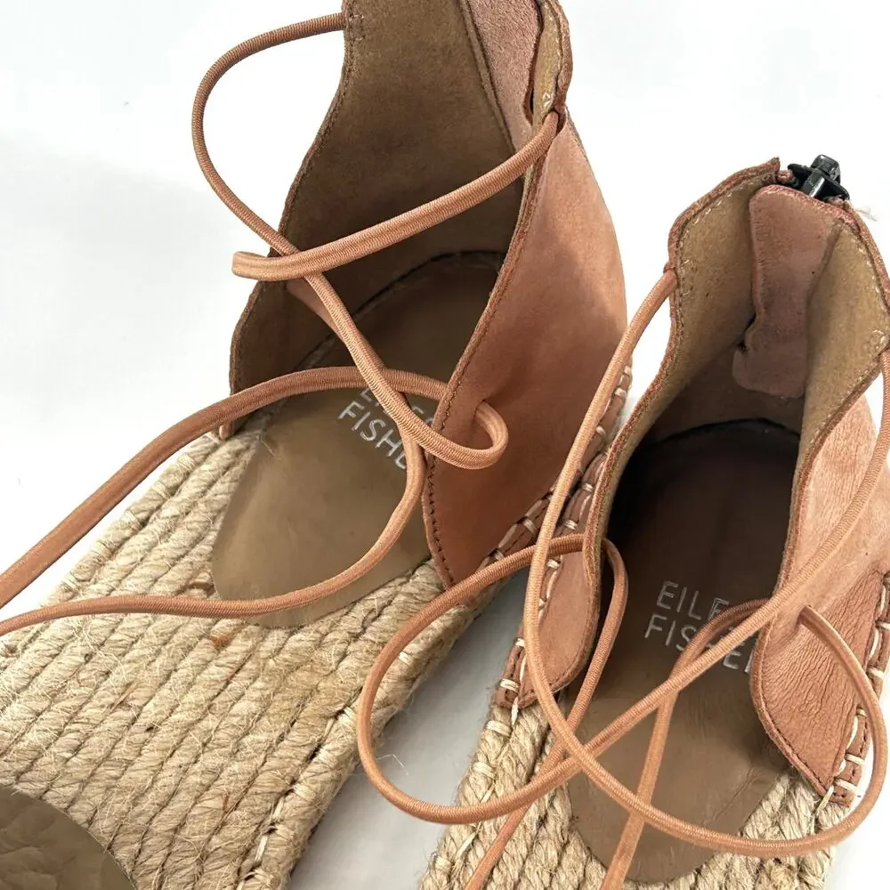 Eileen Fisher D’Orsay Lee Espadrille Flat Sandals 6.5 NWOT Tan Latte Leather